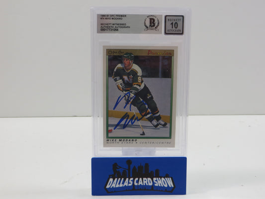 MIKE MODANO SIGNED 1990-91 OPC Premier #74 BAS BGS SLAB AUTO 10 Minn North Stars