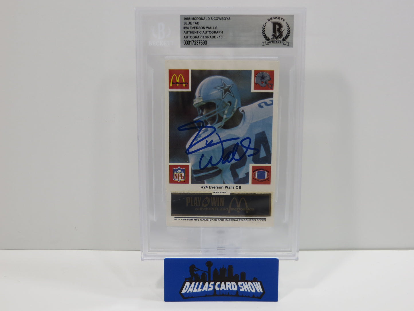 EVERSON WALLS SIGNED 1986 McDONALDs DALLAS COWBOYS BGS BAS SLAB AUTO 10