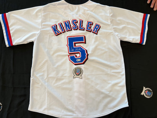 IAN KINSLER TEXAS RANGERS SIGNED WHITE JERSEY BAS COA