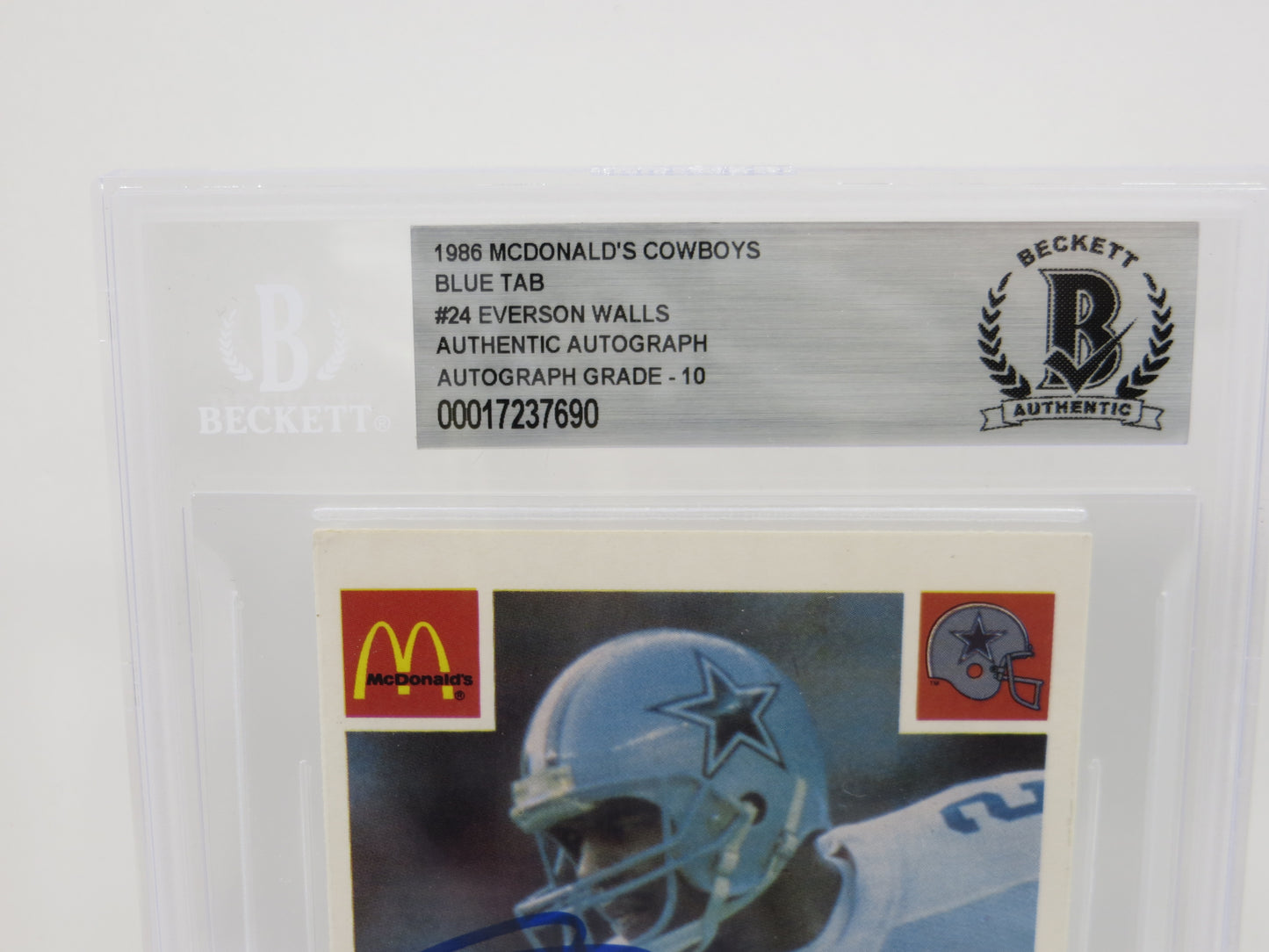 EVERSON WALLS SIGNED 1986 McDONALDs DALLAS COWBOYS BGS BAS SLAB AUTO 10