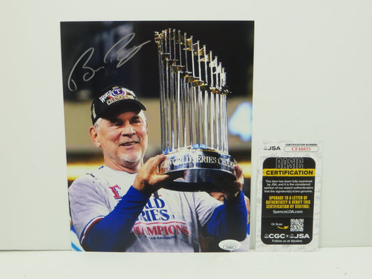 BRUCE BOCHY Texas Rangers SIGNED World Champs 8x10 PHOTO Giants Padres JSA COA