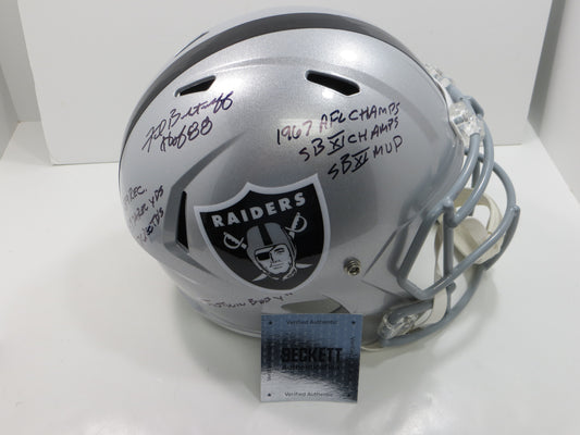 FRED BILETNIKOFF OAKLAND RAIDERS SIGNED RIDDELL FULL SIZE HELMET w/8 INSC BAS