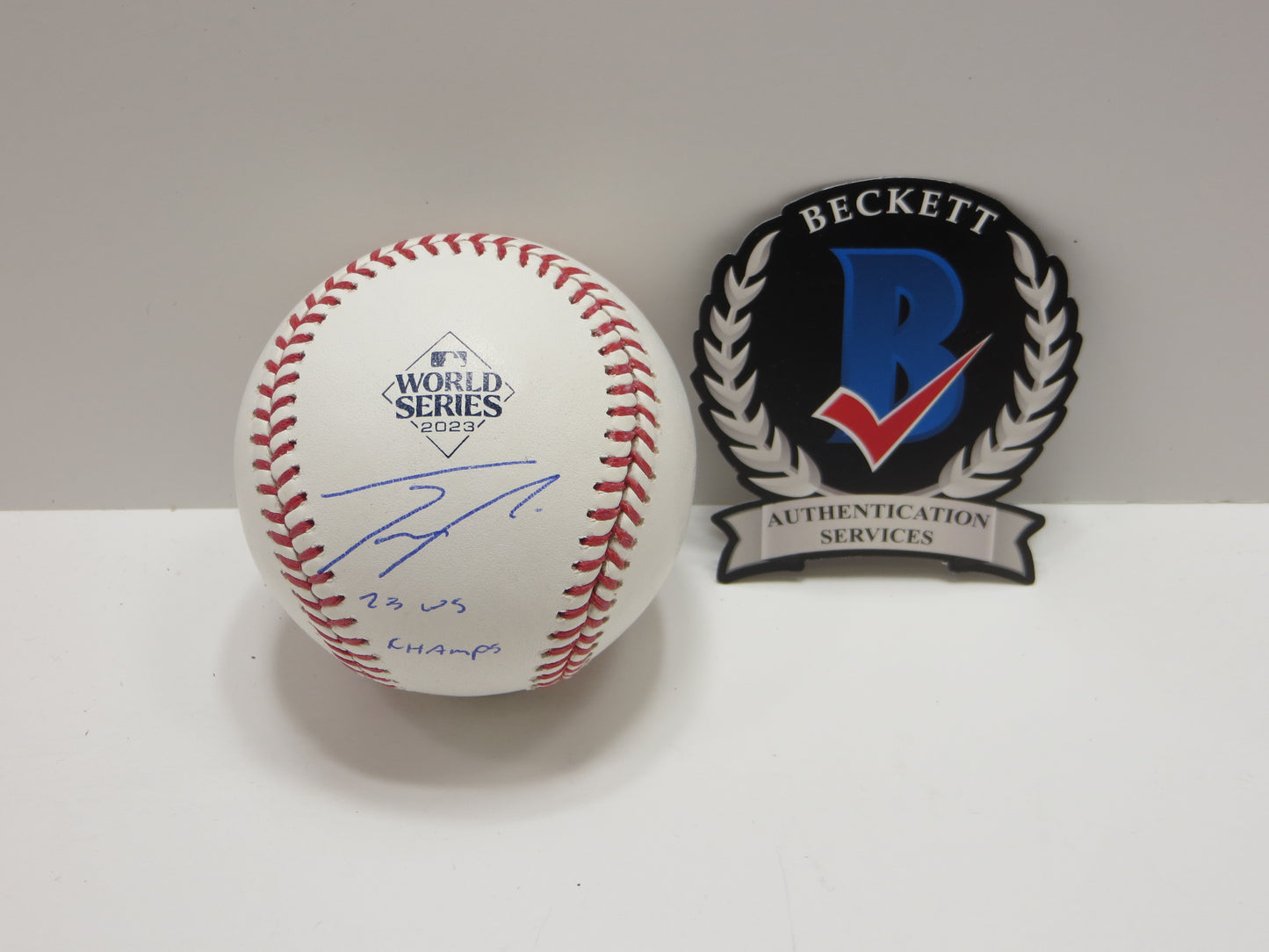 JOSH SMITH TEXAS RANGERS SIGNED OFFICIAL 2023 WORLD SERIES BASEBALL w/INSC BAS