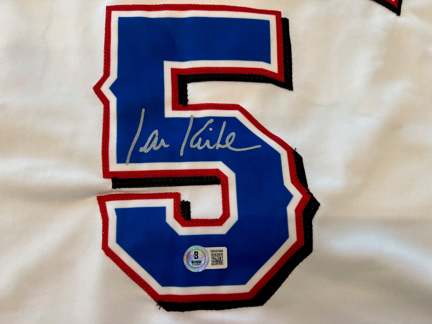 IAN KINSLER TEXAS RANGERS SIGNED WHITE JERSEY BAS COA