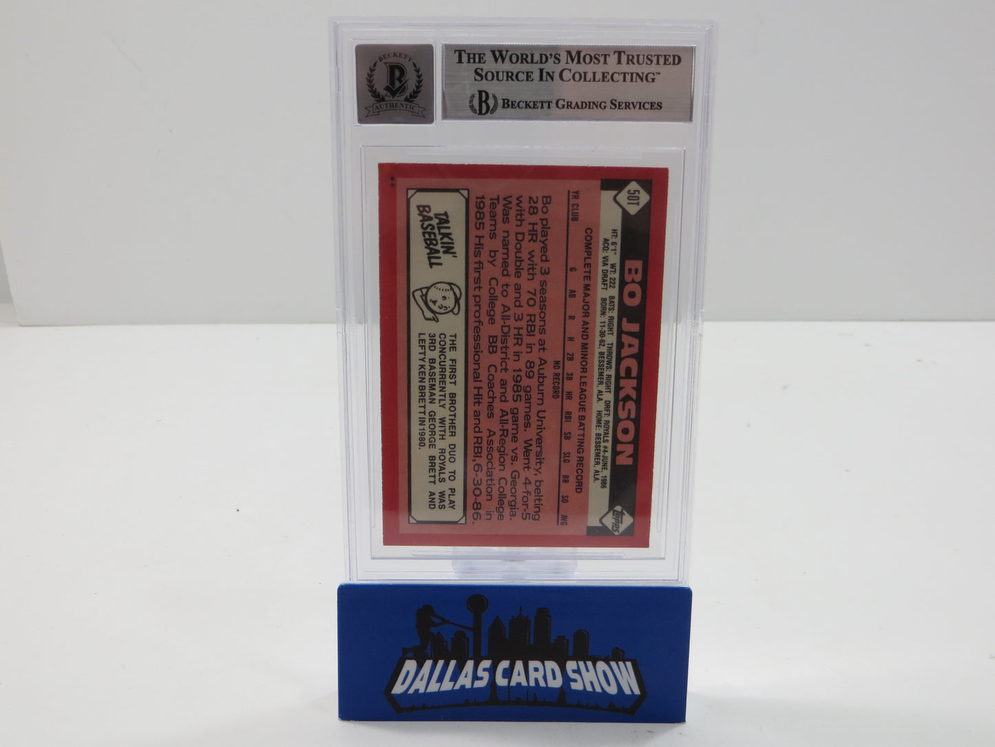 BO JACKSON SIGNED 1986 TOPPS TRADED #50T KC ROYALS BGS BAS SLAB AUTO 10