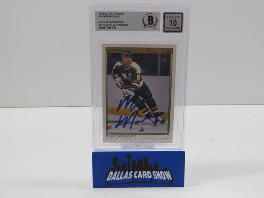MIKE MODANO SIGNED 1990-91 OPC Premier #74 BAS BGS SLAB AUTO 10 Minn North Stars