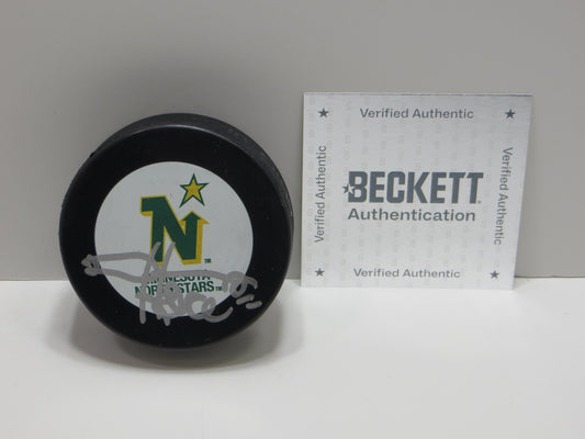 DERIAN HATCHER MINNESOTA NORTH STARS SIGNED PUCK Dallas Stars BAS