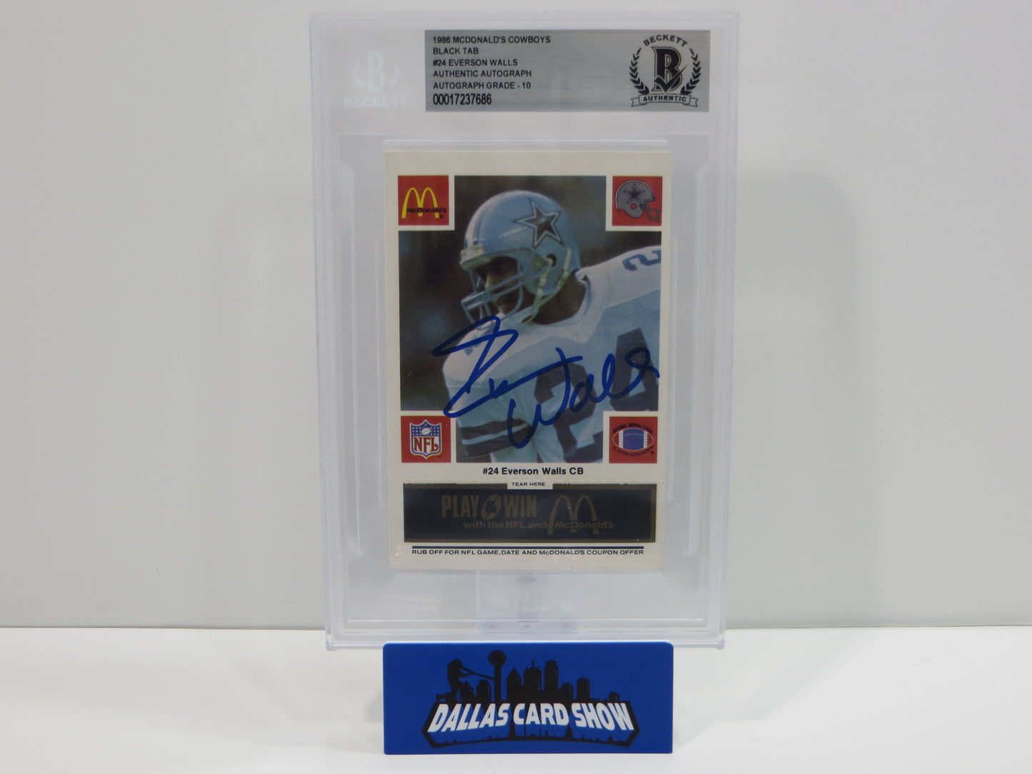 EVERSON WALLS SIGNED 1986 McDONALDs DALLAS COWBOYS BGS BAS SLAB AUTO 10