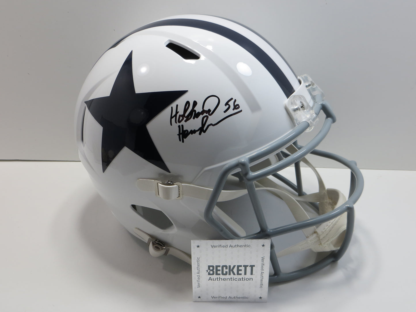THOMAS HOLLYWOOD HENDERSON SIGNED DALLAS COWBOYS FULL SIZE WHITE THROWBACK HELMET BAS