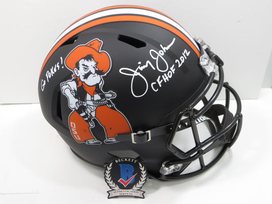 JIMMY JOHNSON SIGNED OK STATE COWBOYS SPEED HELMET w/INSCs Dallas Cowboys BAS