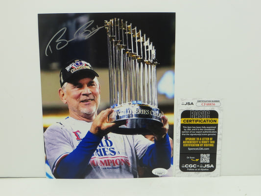 BRUCE BOCHY Texas Rangers SIGNED World Champs 8x10 PHOTO Giants Padres JSA COA