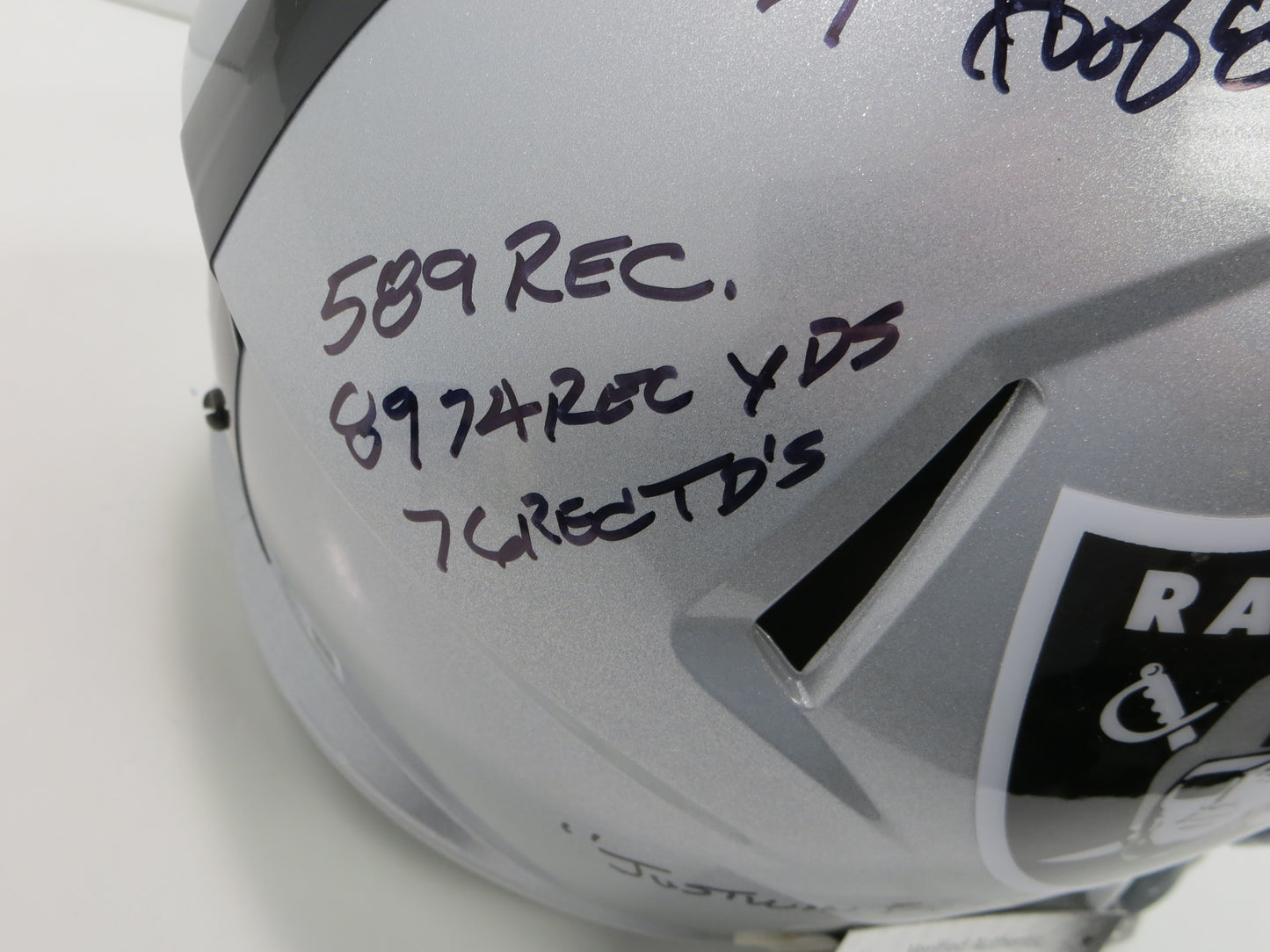 FRED BILETNIKOFF OAKLAND RAIDERS SIGNED RIDDELL FULL SIZE HELMET w/8 INSC BAS