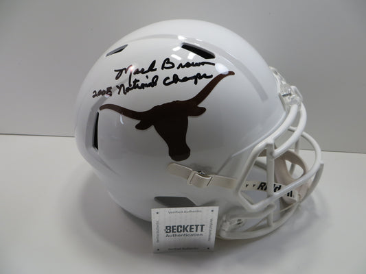 MACK BROWN SIGNED TEXAS LONGHORNS RIDDELL FULL SIZE HELMET w/2005Champs BAS