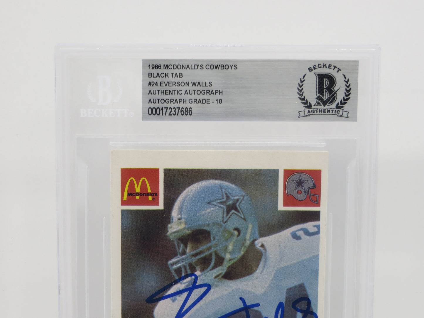 EVERSON WALLS SIGNED 1986 McDONALDs DALLAS COWBOYS BGS BAS SLAB AUTO 10