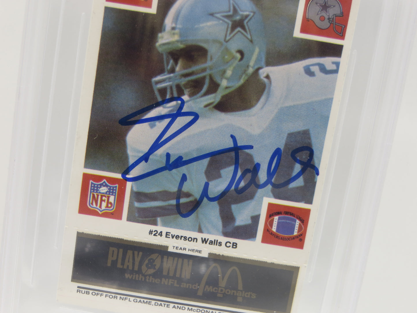 EVERSON WALLS SIGNED 1986 McDONALDs DALLAS COWBOYS BGS BAS SLAB AUTO 10