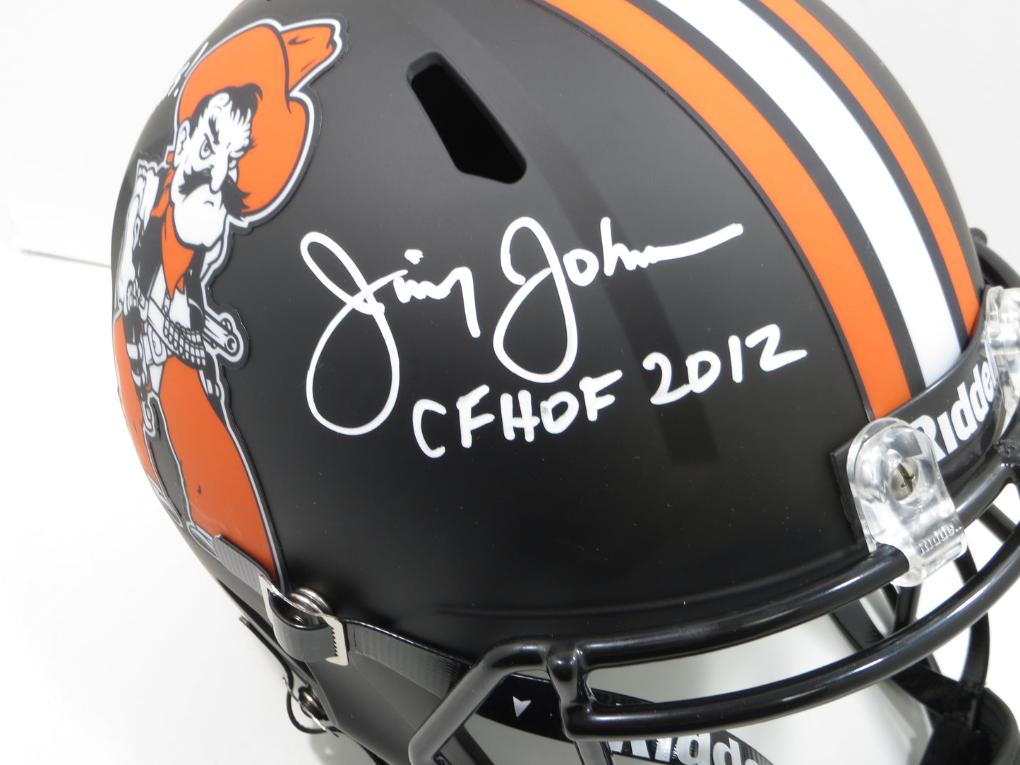 JIMMY JOHNSON SIGNED OK STATE COWBOYS SPEED HELMET w/INSCs Dallas Cowboys BAS