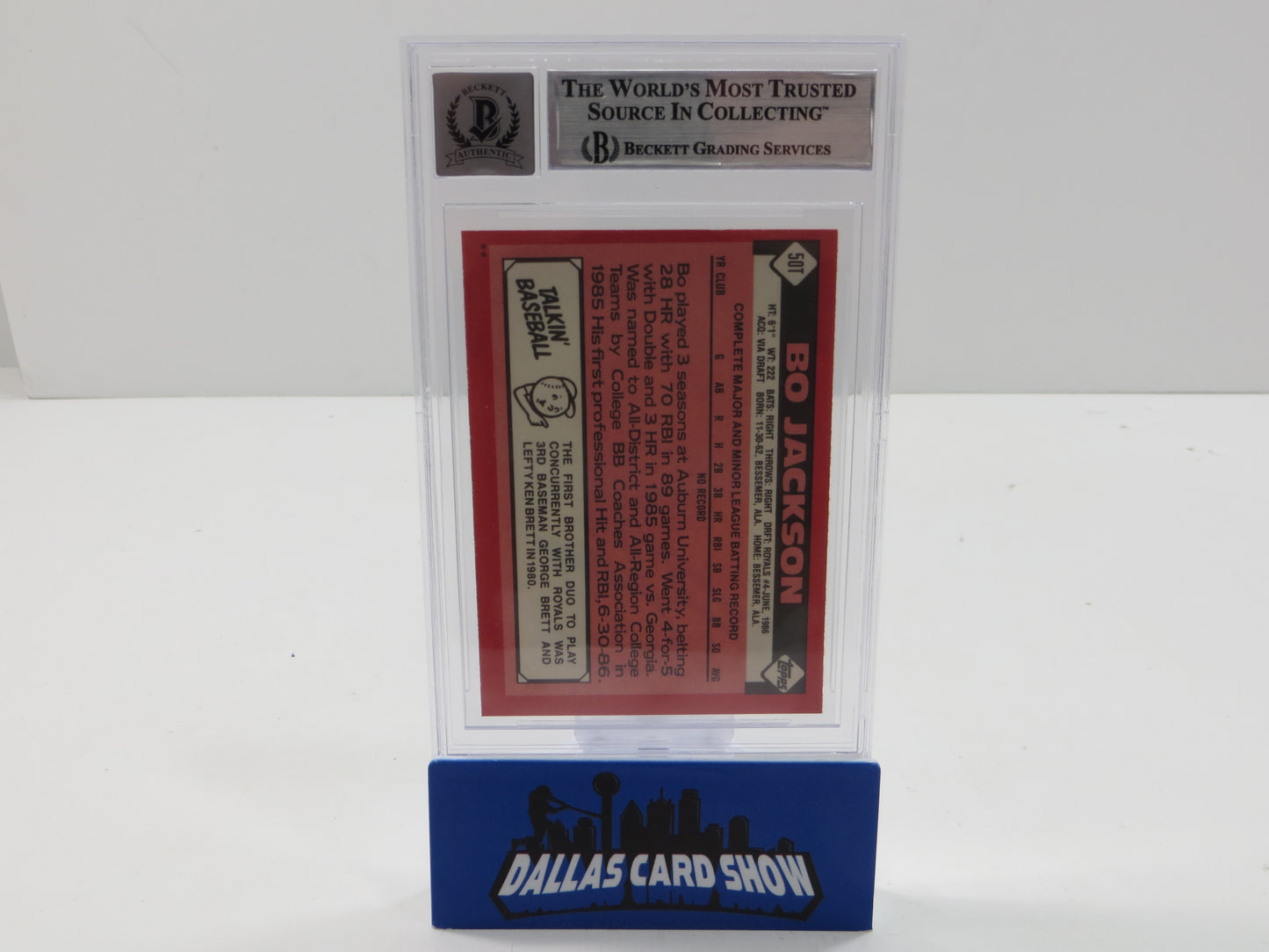 BO JACKSON SIGNED 1986 TOPPS TRADED #50T KC ROYALS BGS BAS SLAB AUTO 10