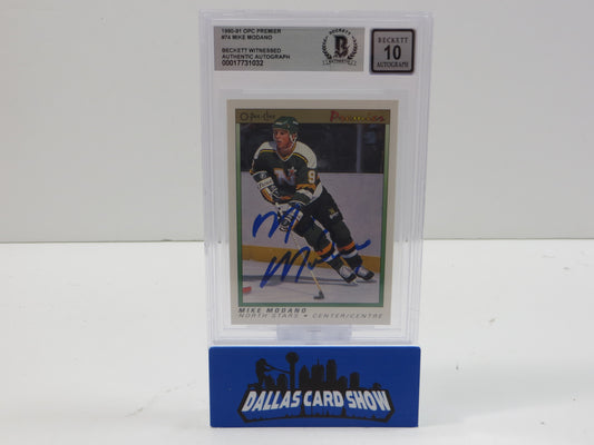 MIKE MODANO SIGNED 1990-91 OPC Premier #74 BAS BGS SLAB AUTO 10 Minn North Stars