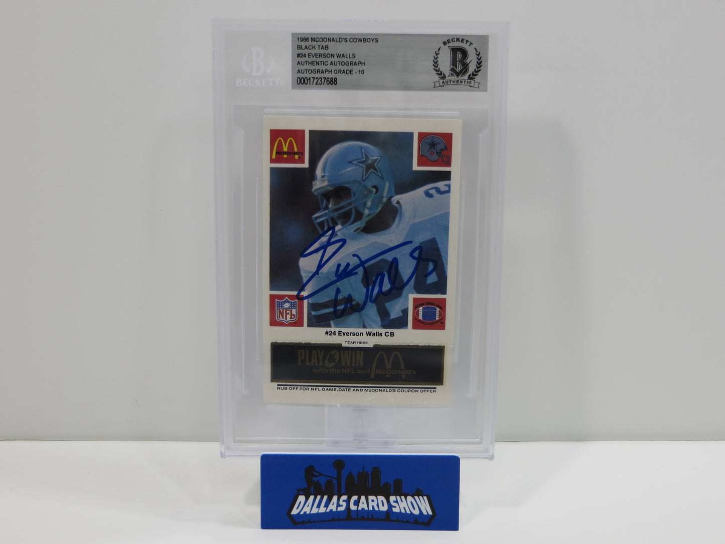 EVERSON WALLS SIGNED 1986 McDONALDs DALLAS COWBOYS BGS BAS SLAB AUTO 10
