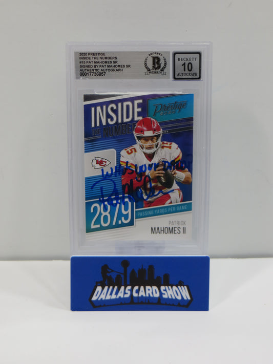 PAT MAHOMES SR SIGNED 2020 Prestige InsidetheNumbers BGS BAS SLAB w/Who'sYourDaddy AUTO 10