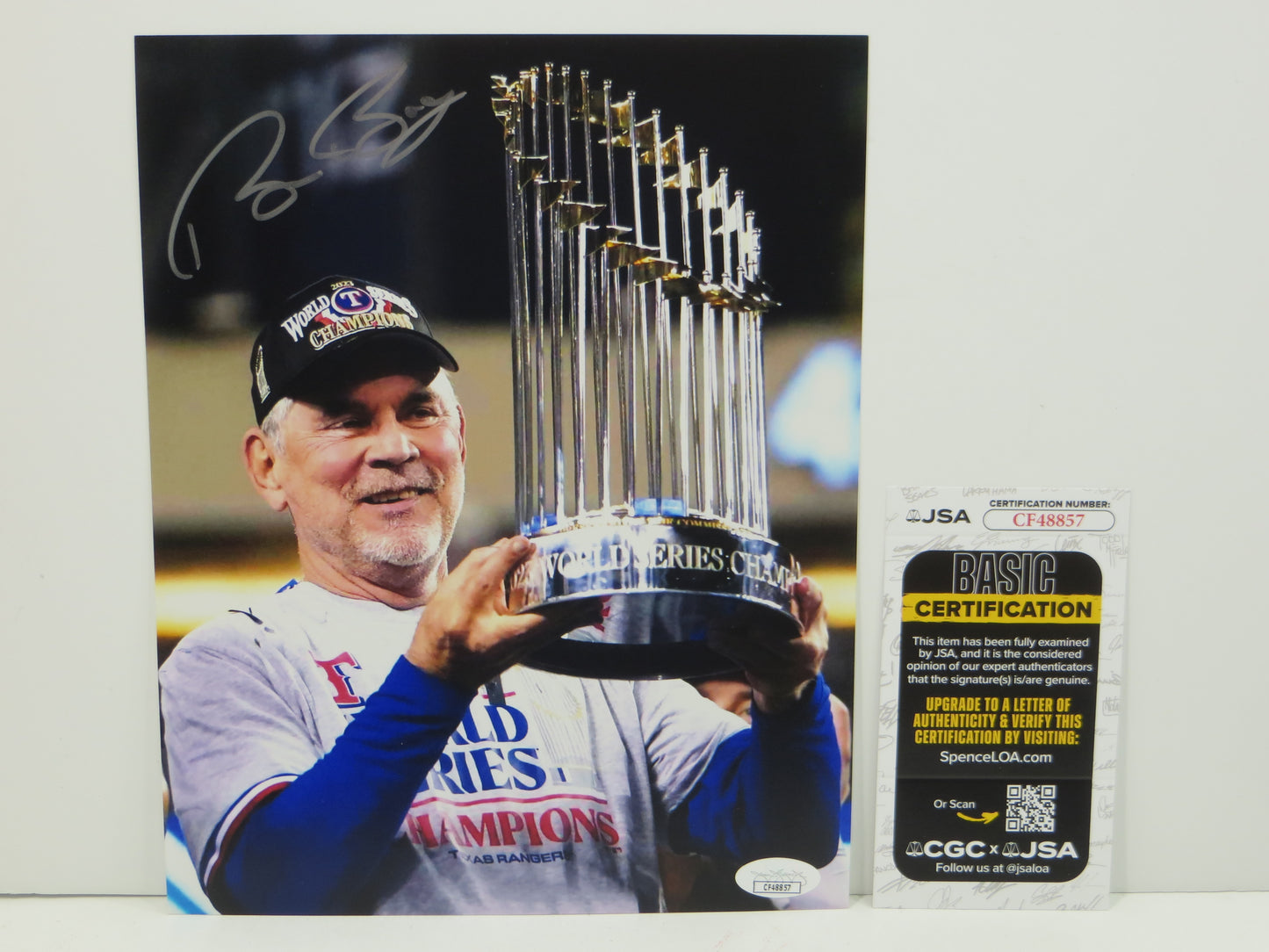 BRUCE BOCHY Texas Rangers SIGNED World Champs 8x10 PHOTO Giants Padres JSA COA