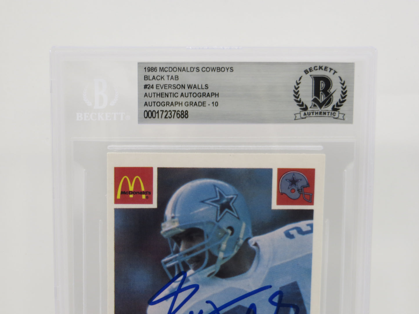 EVERSON WALLS SIGNED 1986 McDONALDs DALLAS COWBOYS BGS BAS SLAB AUTO 10