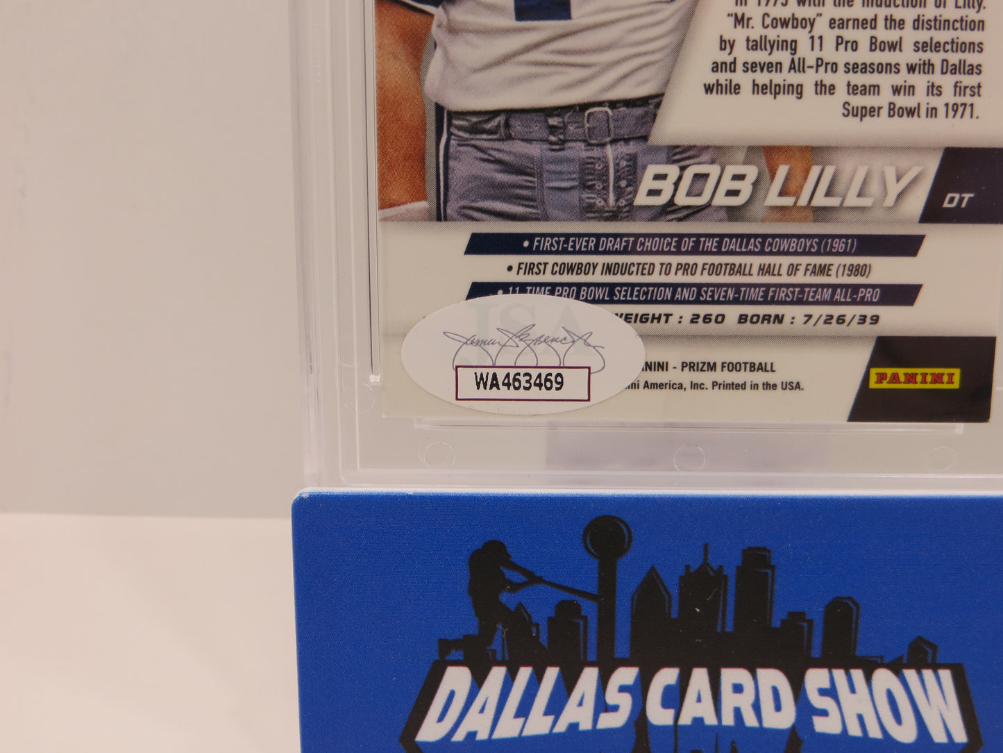 BOB LILLY SIGNED 2014 PANINI PRIZM Football Card #26 JSA SLAB Authentic AUTO