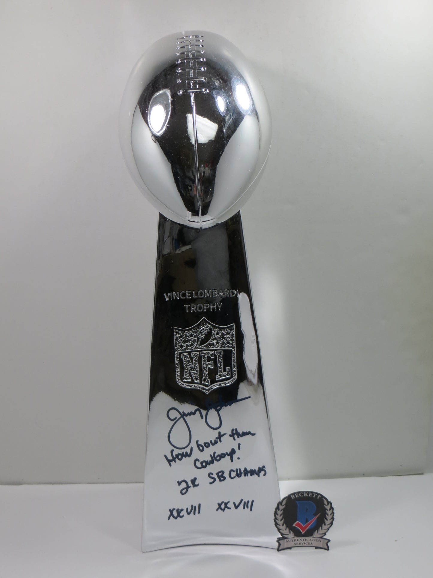 JIMMY JOHNSON SIGNED LOMBARDI TROPHY w/2Inscriptions Dallas Cowboys BAS COA