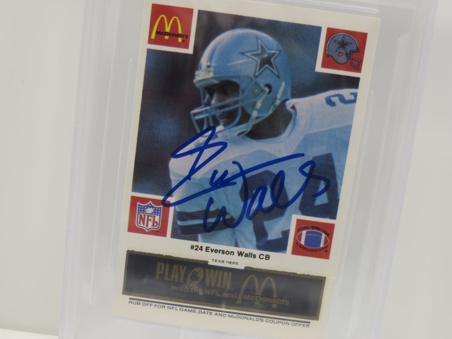 EVERSON WALLS SIGNED 1986 McDONALDs DALLAS COWBOYS BGS BAS SLAB AUTO 10