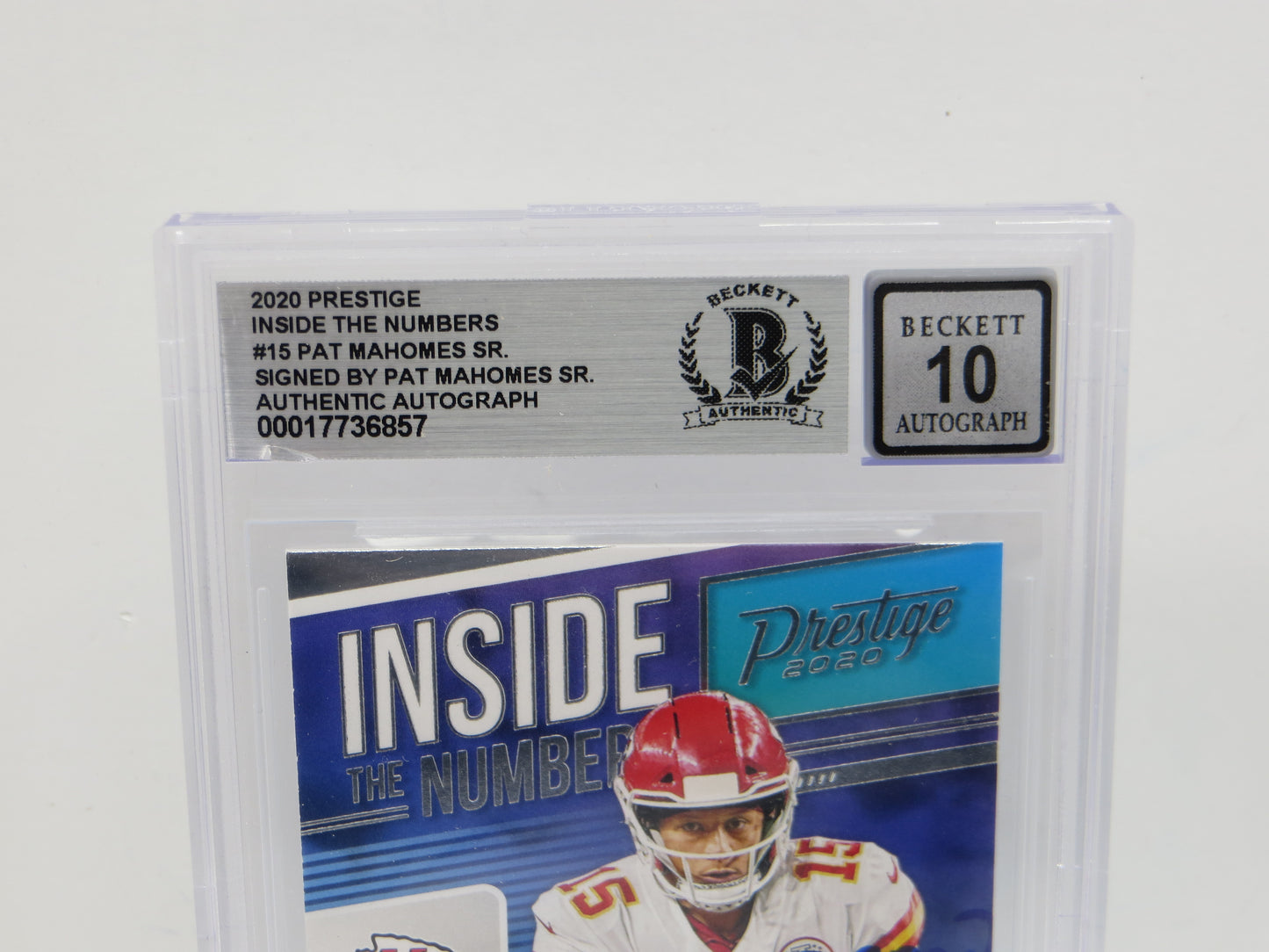 PAT MAHOMES SR SIGNED 2020 Prestige InsidetheNumbers BGS BAS SLAB w/Who'sYourDaddy AUTO 10
