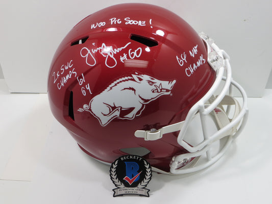 JIMMY JOHNSON SIGNED ARKANSAS RAZORBACKS FULL SIZE HELMET w/INSCs BAS