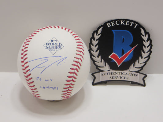 JOSH SMITH TEXAS RANGERS SIGNED OFFICIAL 2023 WORLD SERIES BASEBALL w/INSC BAS