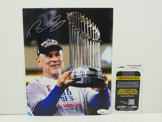 BRUCE BOCHY Texas Rangers SIGNED World Champs 8x10 PHOTO Giants Padres JSA COA