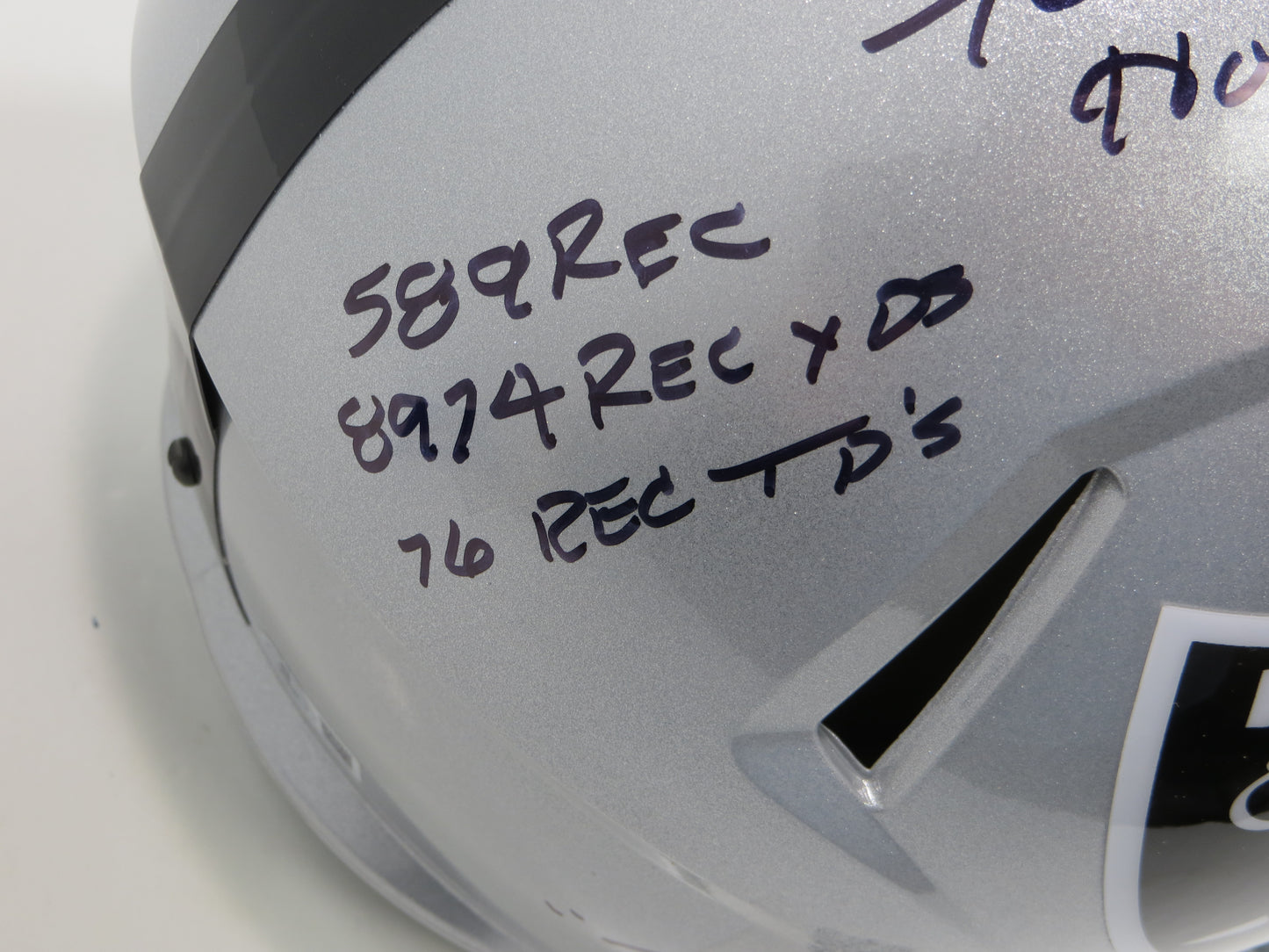 FRED BILETNIKOFF OAKLAND RAIDERS SIGNED RIDDELL FULL SIZE HELMET w/8 INSC BAS