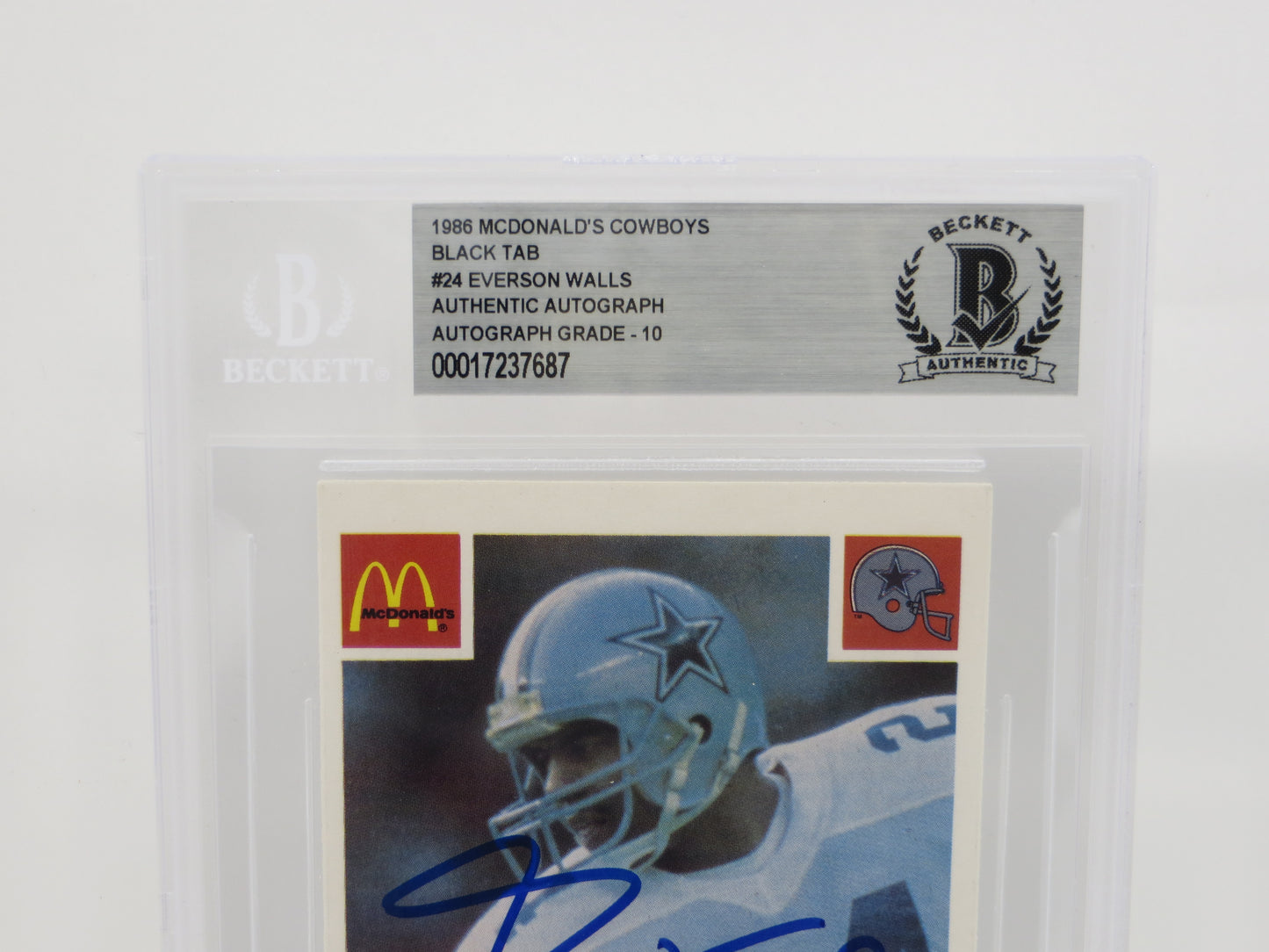 EVERSON WALLS SIGNED 1986 McDONALDs DALLAS COWBOYS BGS BAS SLAB AUTO 10