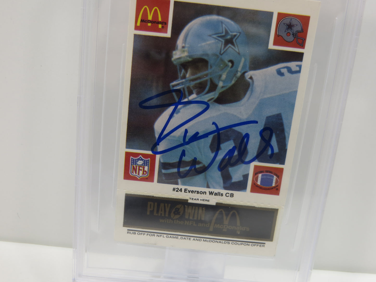 EVERSON WALLS SIGNED 1986 McDONALDs DALLAS COWBOYS BGS BAS SLAB AUTO 10