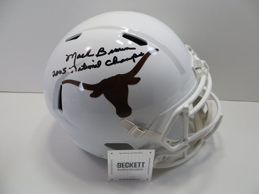 MACK BROWN SIGNED TEXAS LONGHORNS RIDDELL FULL SIZE HELMET w/2005Champs BAS