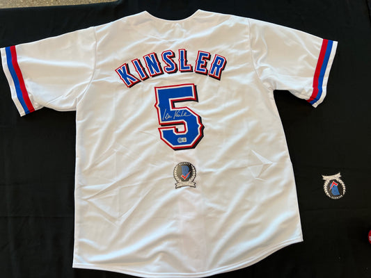 IAN KINSLER TEXAS RANGERS SIGNED WHITE JERSEY BAS COA