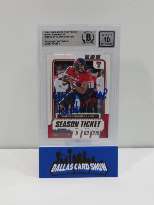 PAT MAHOMES SR SIGNED 2021 Contenders DraftPicks BGS BAS SLAB w/Who'sYourDaddy AUTO 10