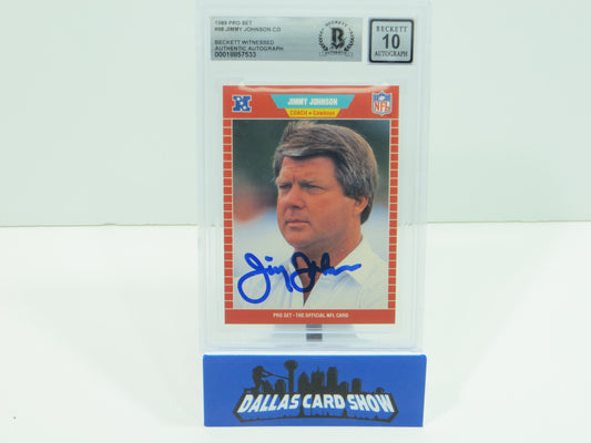 JIMMY JOHNSON DALLAS COWBOYS SIGNED 1989 PRO SET #98 BAS BGS SLAB AUTO 10