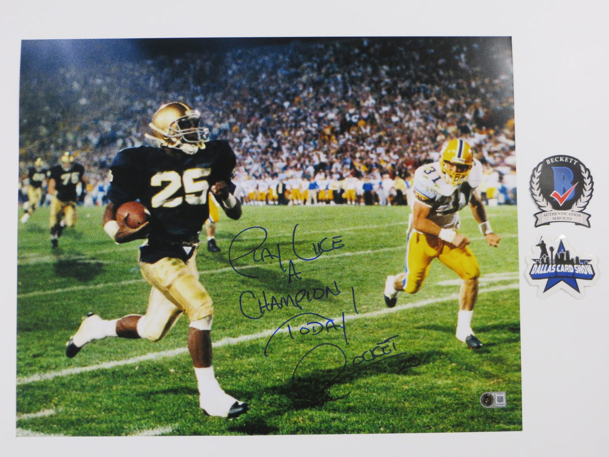 ROCKET ISMAIL NOTRE DAME SIGNED TD 16x20 w/PLAYLIKEACHAMP BAS
