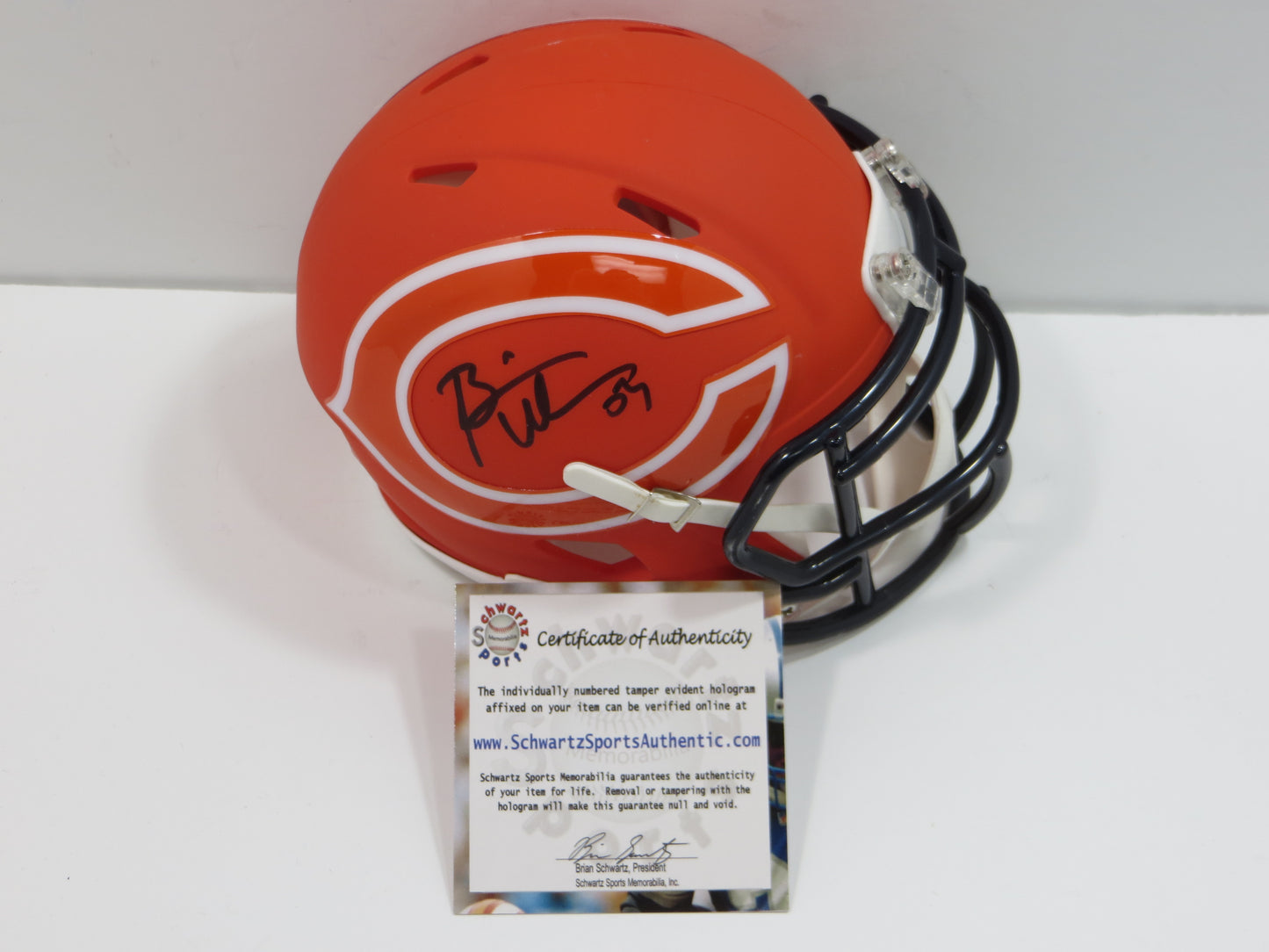 BRIAN URLACHER CHICAGO BEARS SIGNED SPEED AMP MINI HELMET Schwartz