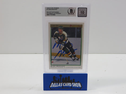 MIKE MODANO SIGNED 1990-91 OPC Premier #74 BAS BGS SLAB AUTO 10 Minn North Stars