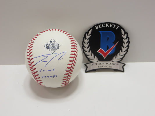 JOSH SMITH TEXAS RANGERS SIGNED OFFICIAL 2023 WORLD SERIES BASEBALL w/INSC BAS