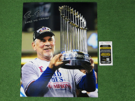 BRUCE BOCHY Texas Rangers SIGNED World Champs 16x20 PHOTO w/2023WSChamps JSA