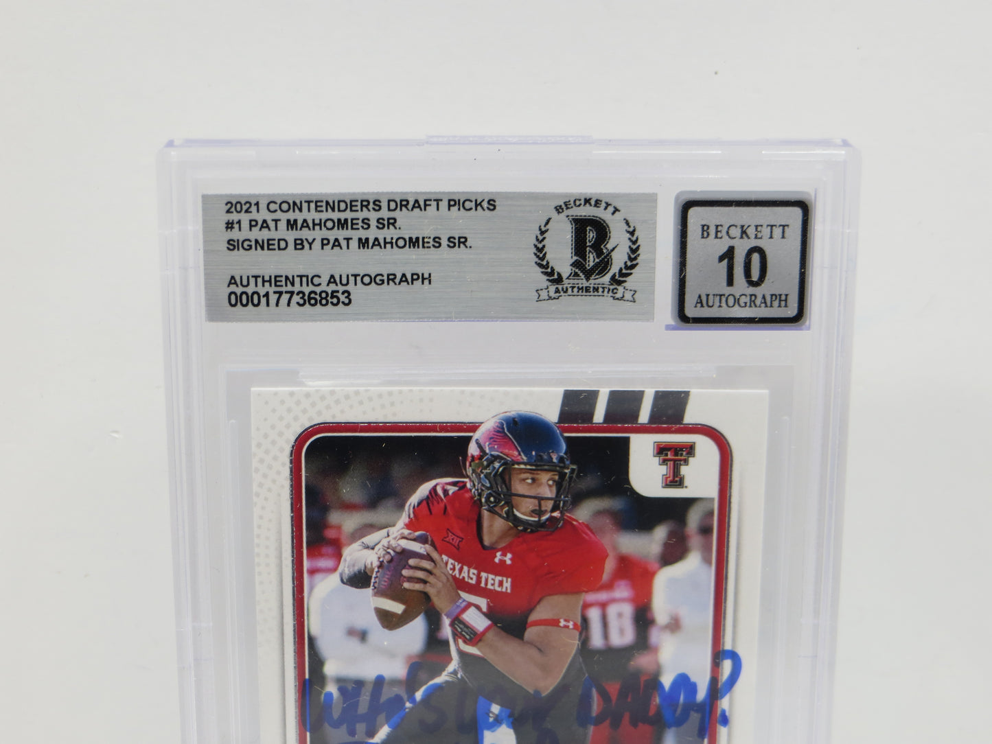 PAT MAHOMES SR SIGNED 2021 Contenders DraftPicks BGS BAS SLAB w/Who'sYourDaddy AUTO 10