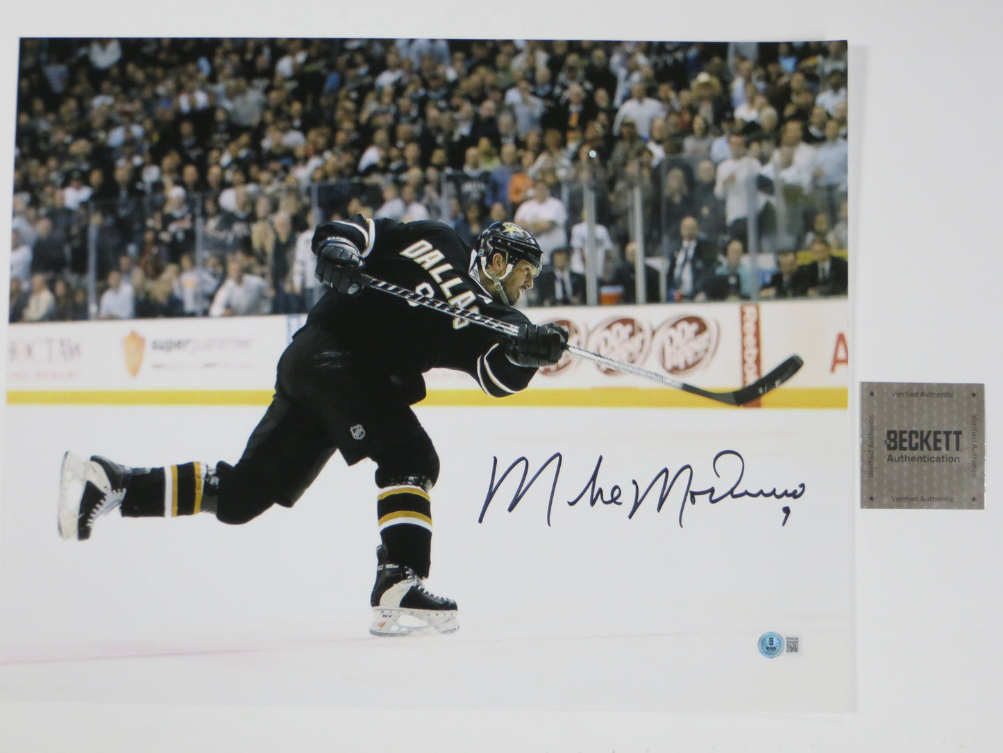 MIKE MODANO Dallas Stars SIGNED Slap Shot 16x20 PHOTO Minnesota North Stars BAS