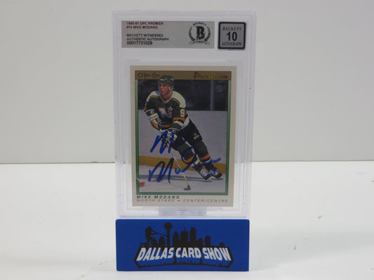 MIKE MODANO SIGNED 1990-91 OPC Premier #74 BAS BGS SLAB AUTO 10 Minn North Stars