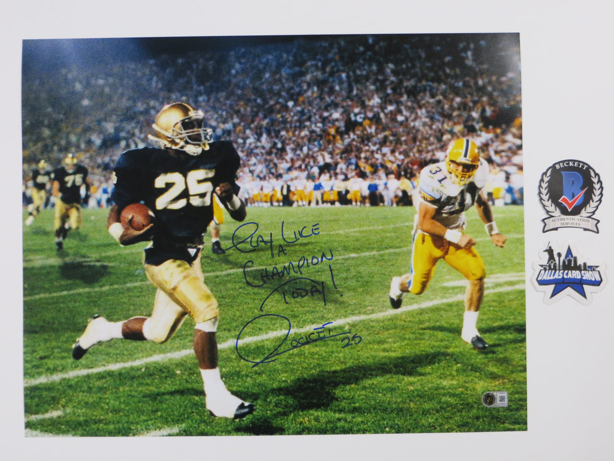 ROCKET ISMAIL NOTRE DAME SIGNED TD 16x20 w/PLAYLIKEACHAMP BAS