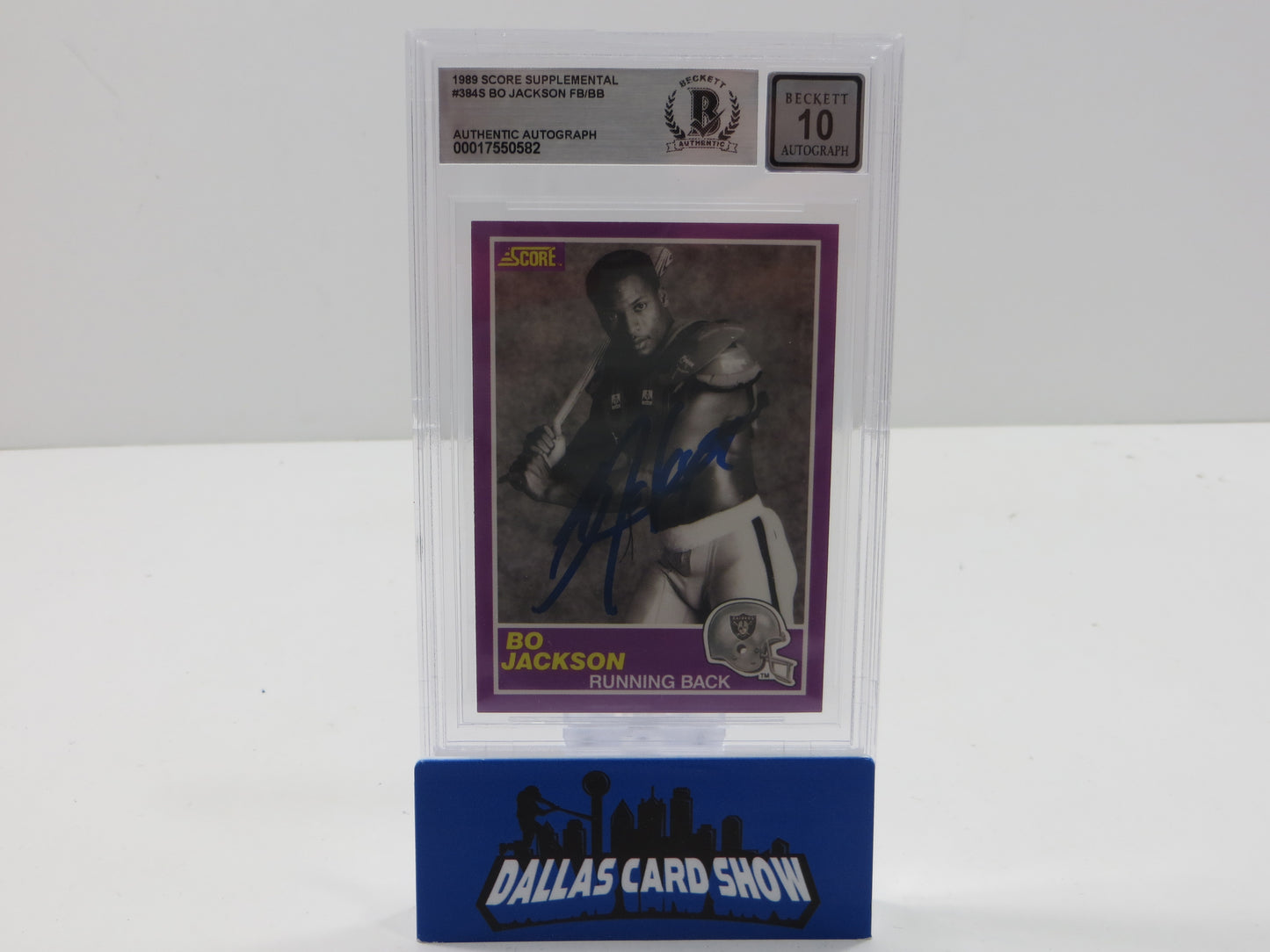 BO JACKSON SIGNED 1988 SCORE SUPPLEMENTAL #384S ROYALS RAIDERS BGS BAS AUTO 10